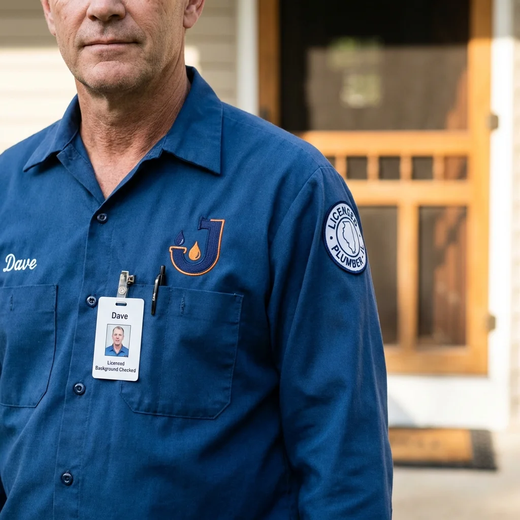Licensed plumber showing ID badge in Collinsville, OK