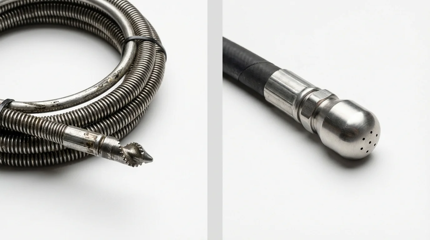Drain snake cable and hydro jetting nozzle used for drain cleaning in Collinsville, OK