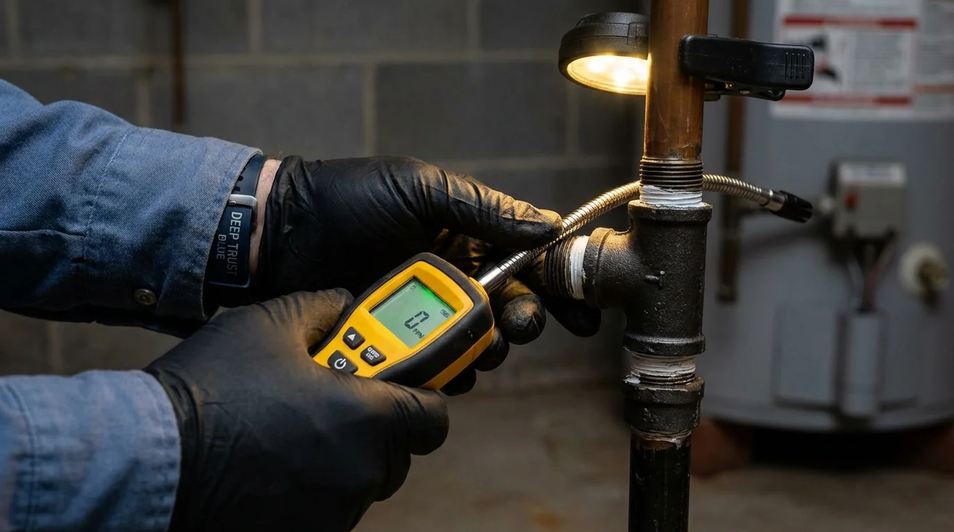 Gas leak detection with electronic sniffer by Johns Plumbing LLC in Collinsville