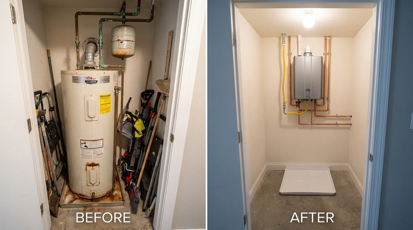 Tank water heater versus wall-mounted tankless unit comparison for Collinsville, OK homeowners