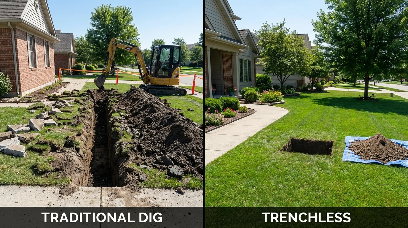 Trenchless sewer repair with minimal yard damage versus traditional excavation in Collinsville, OK